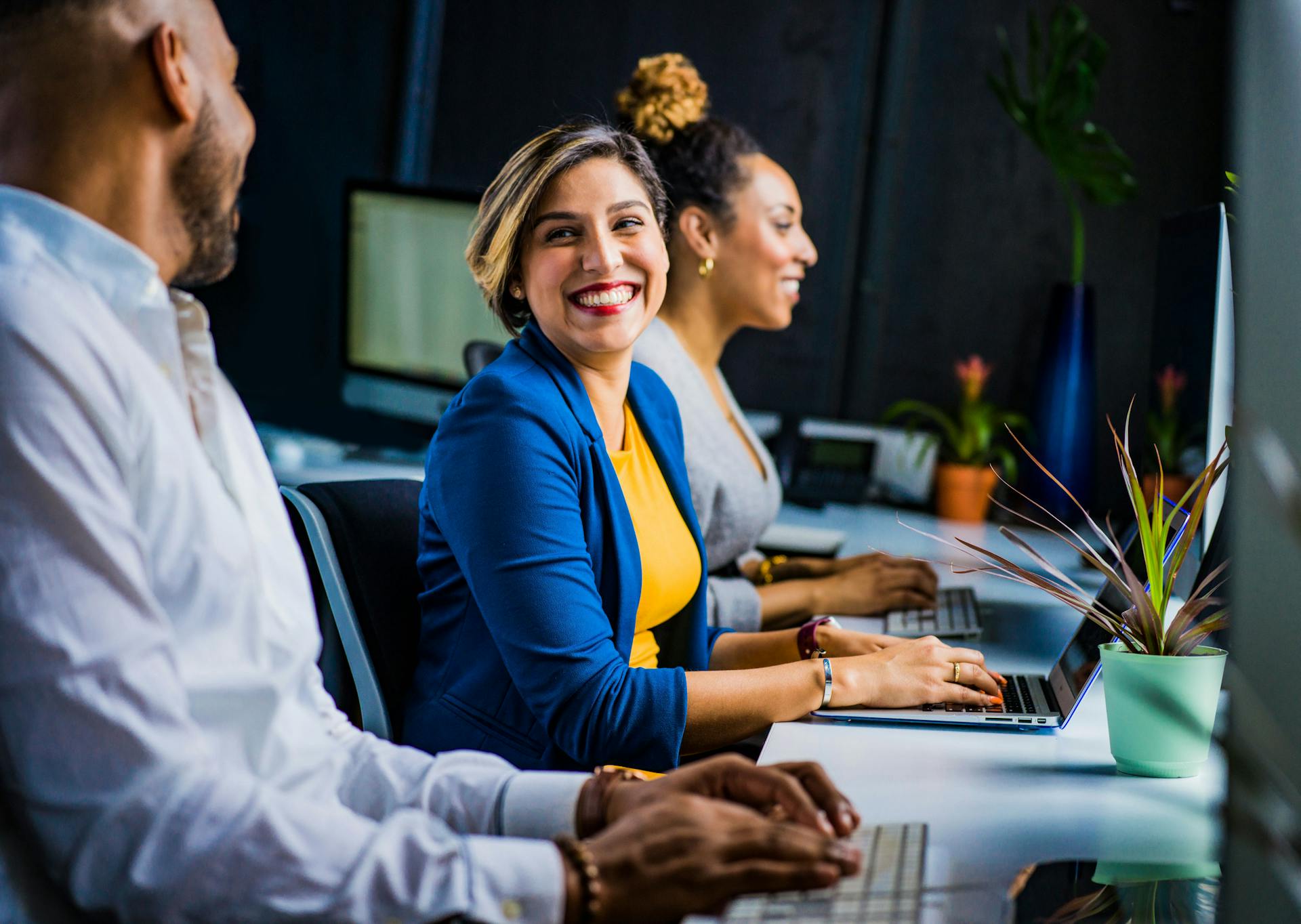 woman at work smiling